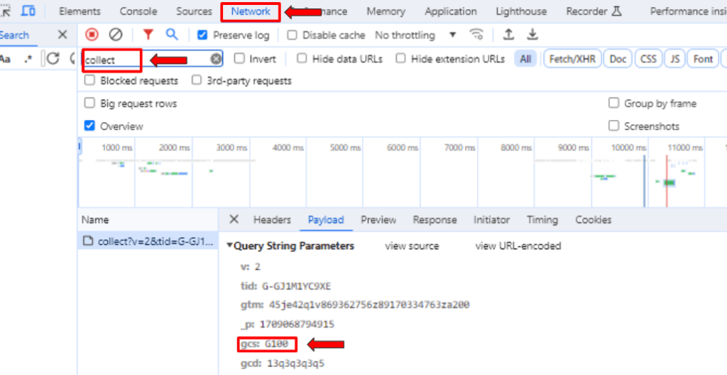 Consent states in the Network panel