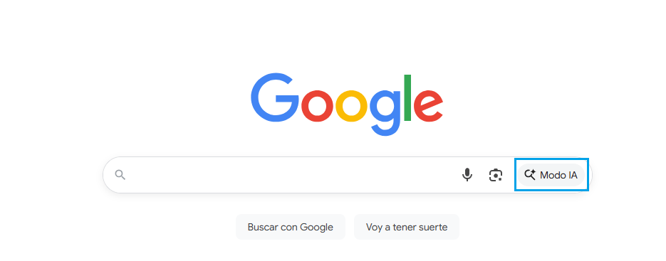Captura de cómo sale la opción de Modo IA en el buscador Google