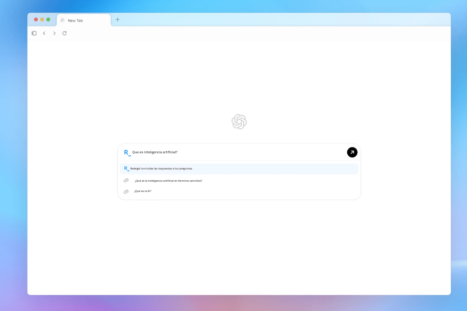 Captura de pantalla de Chat GPT Atlas al abrir una nueva pestaña como opción para activarlo.