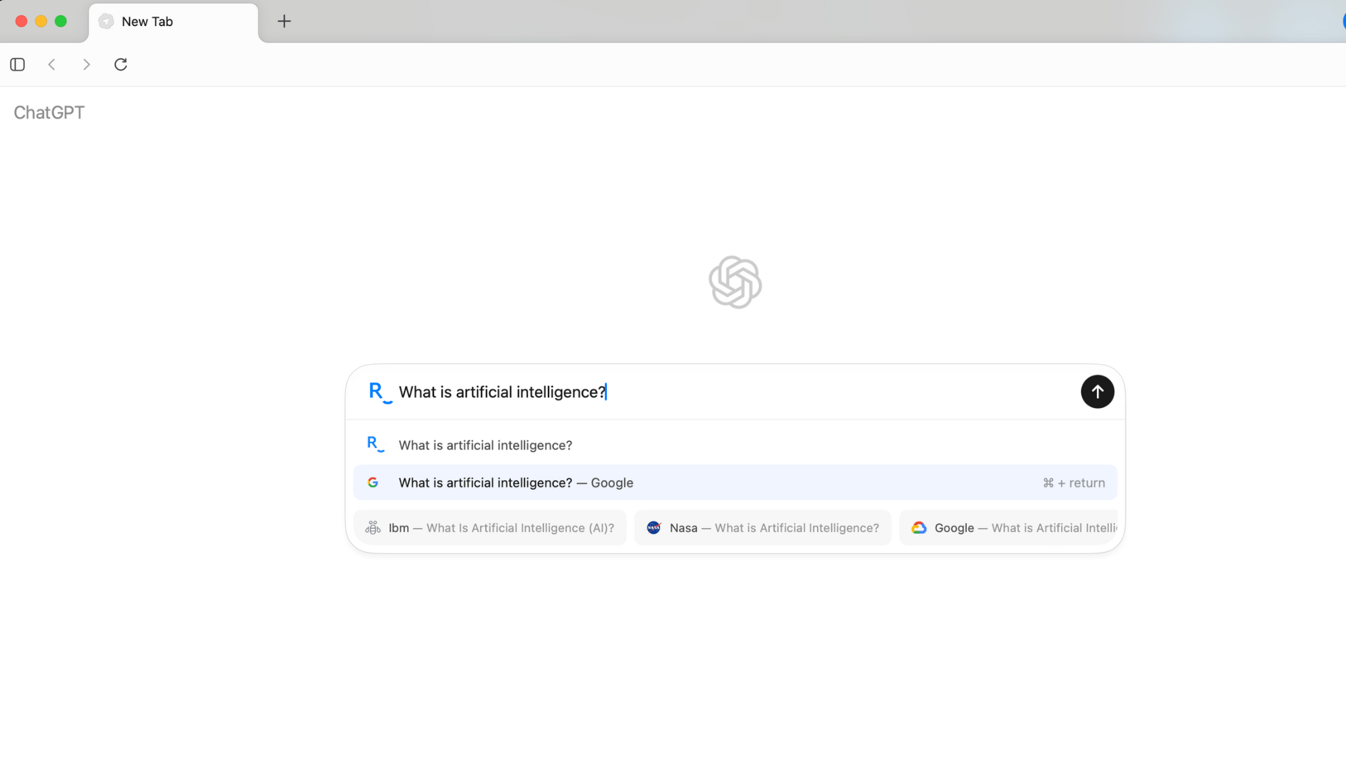 Screenshot of ChatGPT Atlas showing the option to activate it when opening a new tab.
