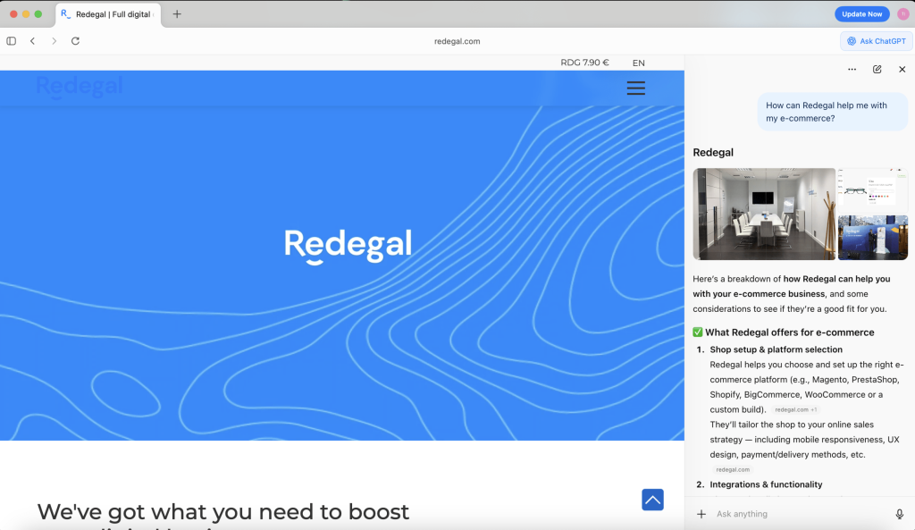 Screenshot of ChatGPT Atlas showing the option to activate it from the sidebar.