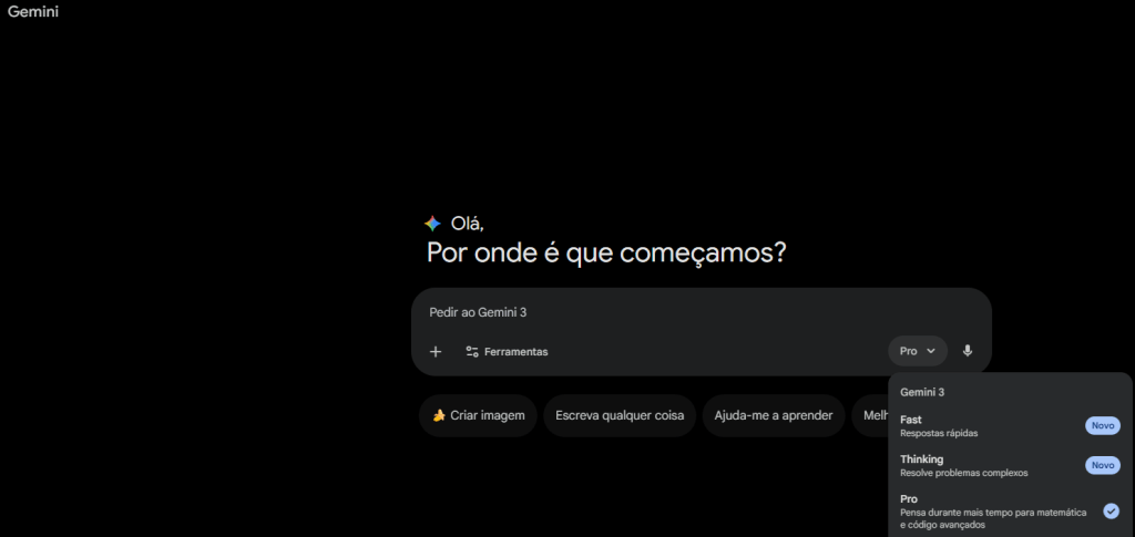 Captura de pantalla de resultado en portugués al entrar en Gemini 3